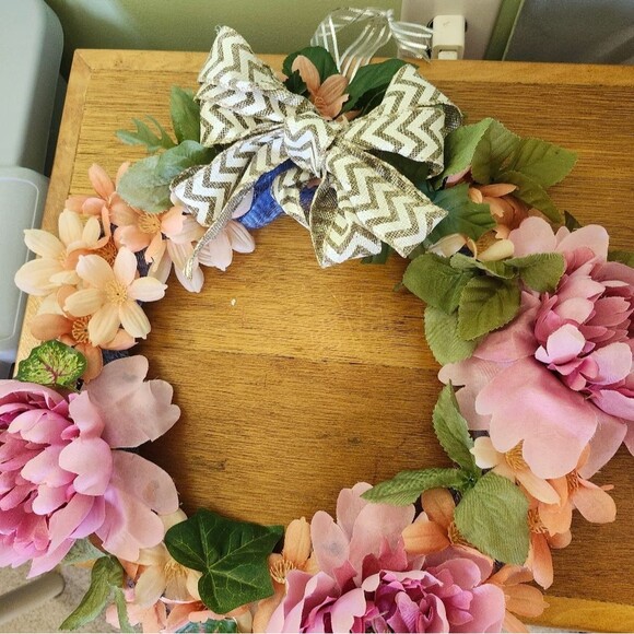 Hand Crafted Pink Peony Floral Wreath  Summer Door Wall Decoration - Picture 8 of 14